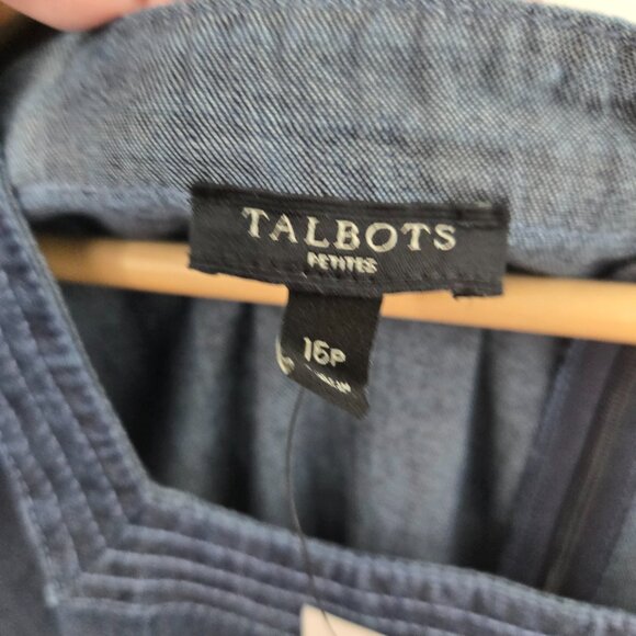 Talbots Denim Chambray Cotton Square Neck 3/4 Sleeved Midi Shift Dress 16P - Picture 13 of 15